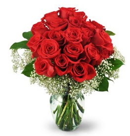 25 adet kırmızı gül cam vazoda  Eskişehir çiçek , çiçekçi , çiçekçilik 