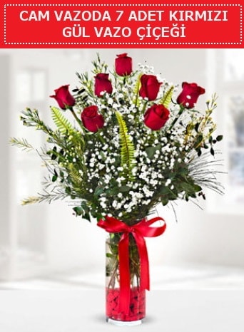 Cam vazoda 7 adet kırmızı gül çiçeği  Eskişehir çiçek gönderme sitemiz güvenlidir 